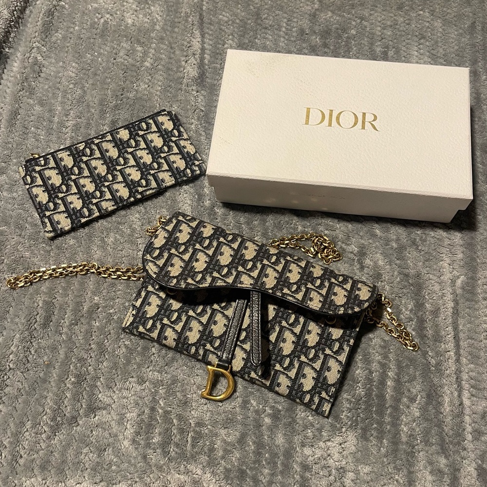 Dior long saddle wallet with chain